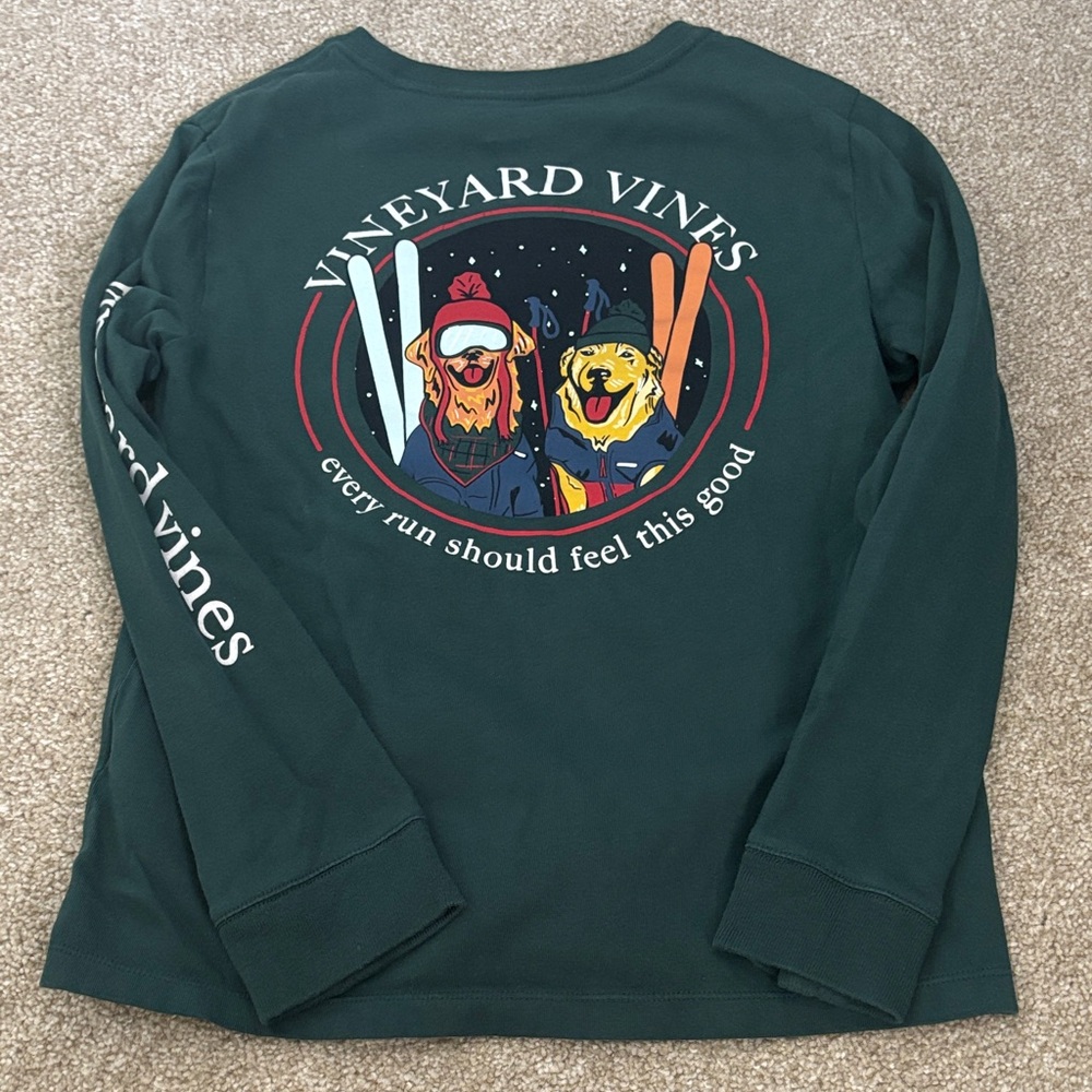 Vineyard Vines Kids Dark Green Ski Graphic Long Sleeve Tee